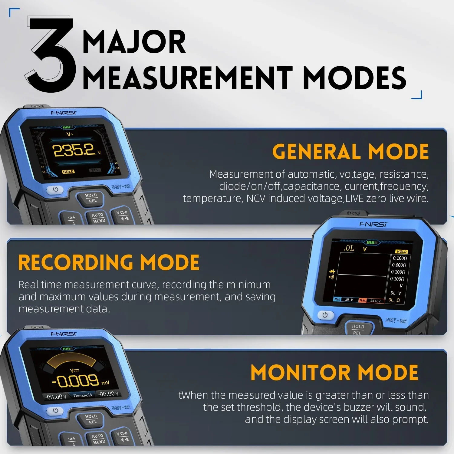 FNIRSI DMT-99 Digital Multimeter Current Voltage Tester - Image 3