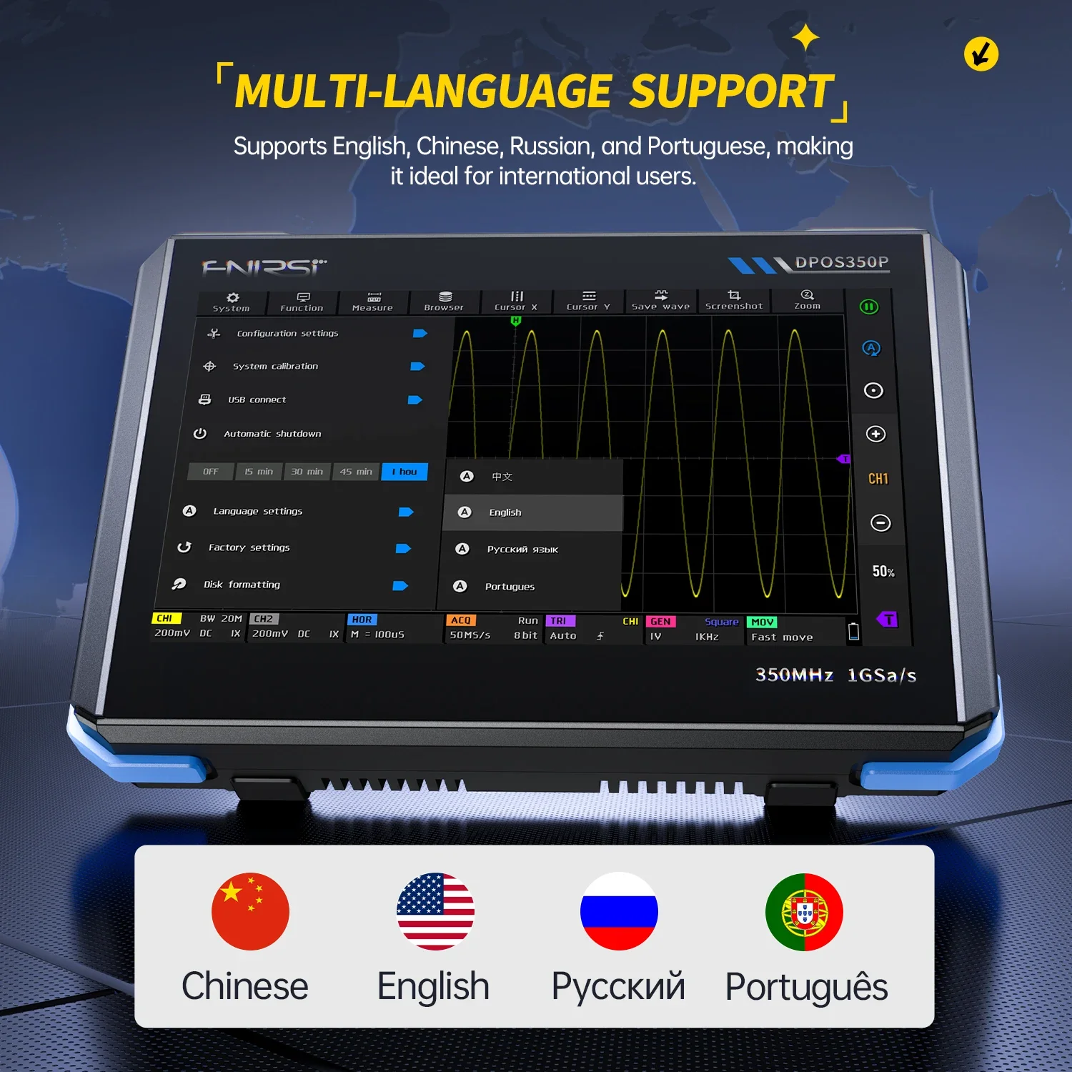 FNIRSI DPOS350P 4in1 Tablet Oscilloscope 2 Channel 350MHz Signal Generator 50MHz - Image 6