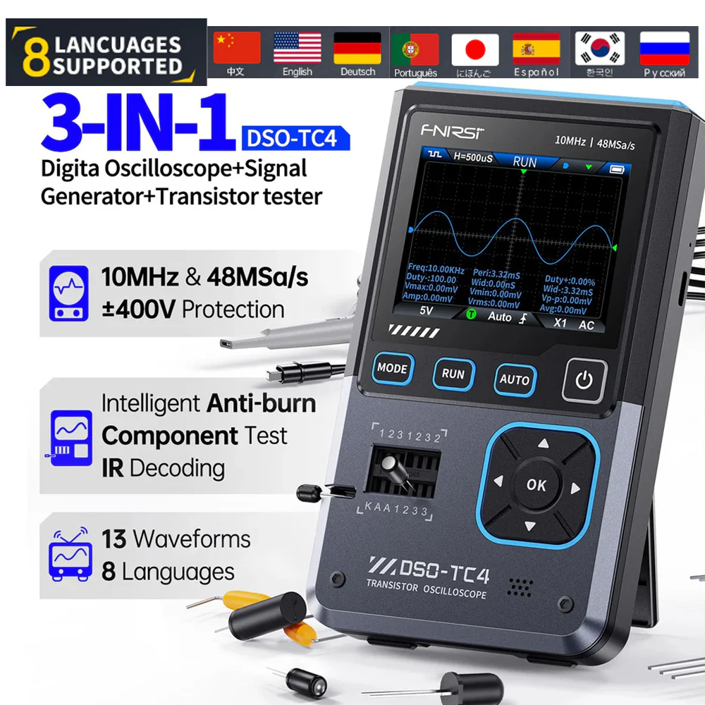 FNIRSI® DSO-TC4 3-IN-1 10MHz 48MSa/s Digital Oscilloscope Transistor Tester Signal Generator - Image 3