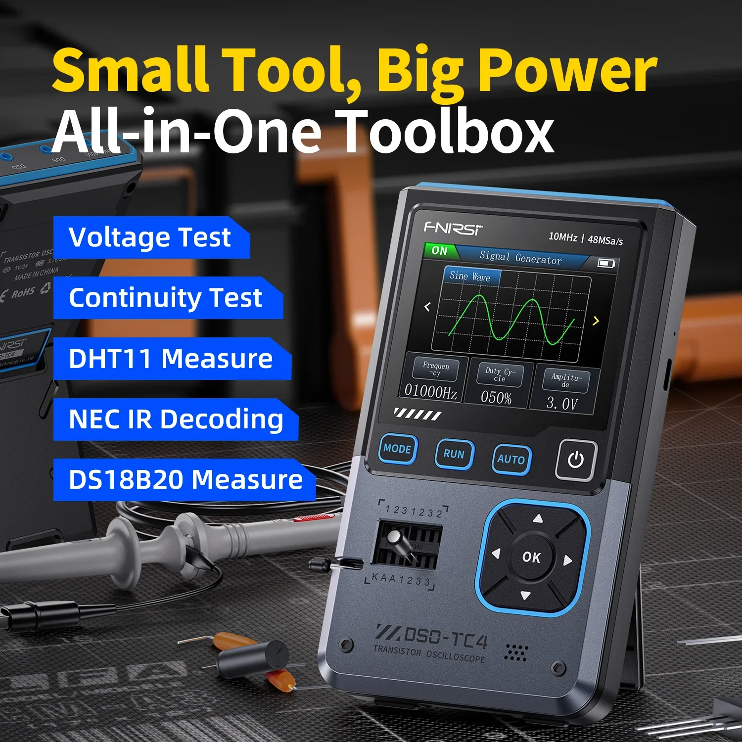 FNIRSI® DSO-TC4 3-IN-1 10MHz 48MSa/s Digital Oscilloscope Transistor Tester Signal Generator - Image 4