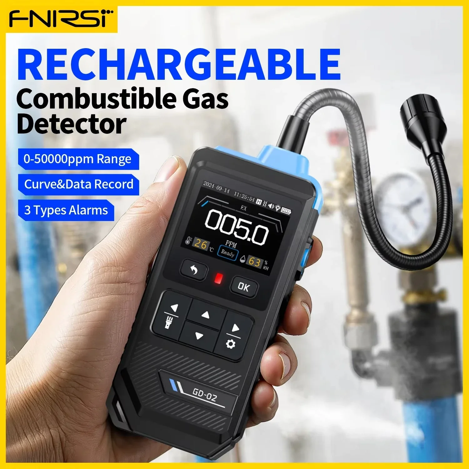 FNIRSI GD-02 Portable Gas Leak Detector 50000PPM Sound & Light Alarm Combustible Natural Methane LPG Leak Detectio Gas Detector - Image 3