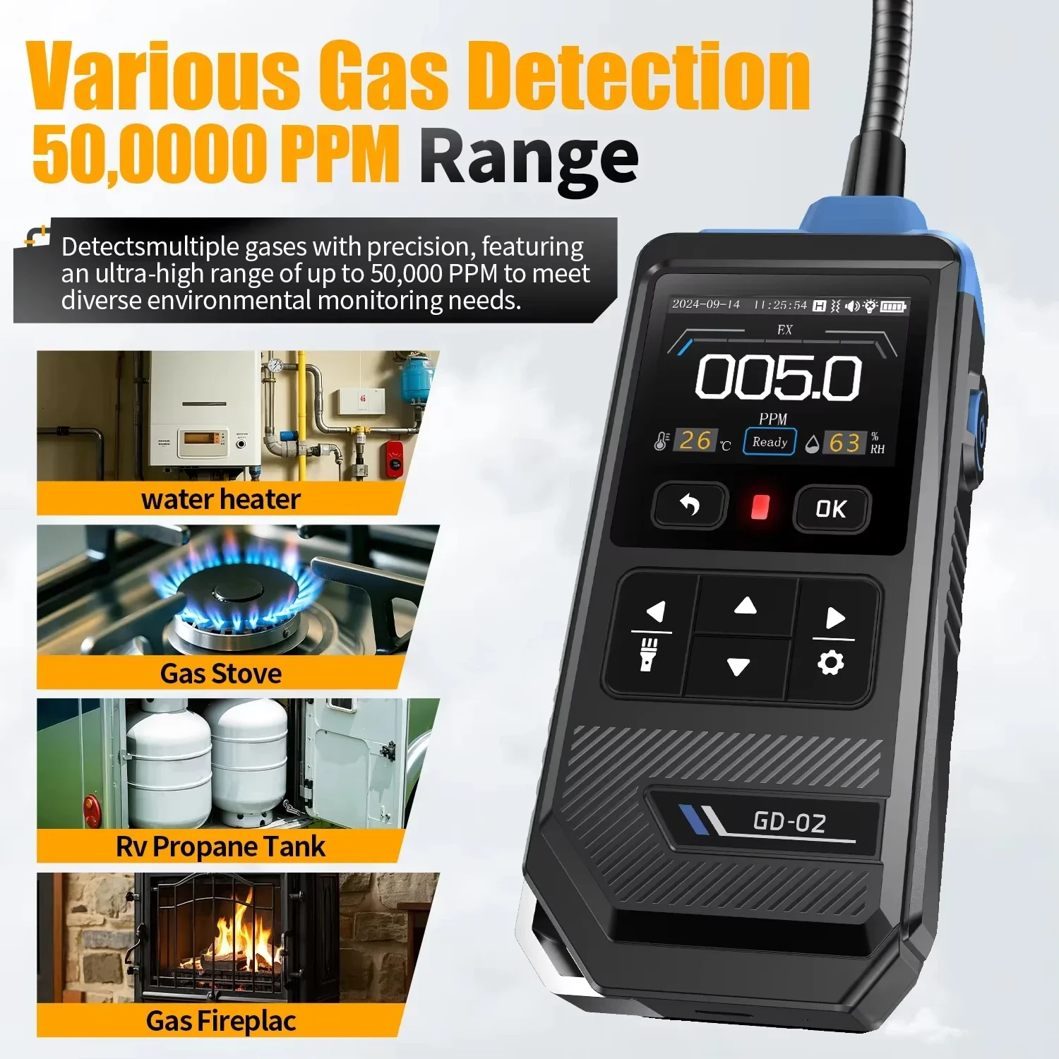 FNIRSI GD-02 Portable Gas Leak Detector 50000PPM Sound & Light Alarm Combustible Natural Methane LPG Leak Detectio Gas Detector - Image 5