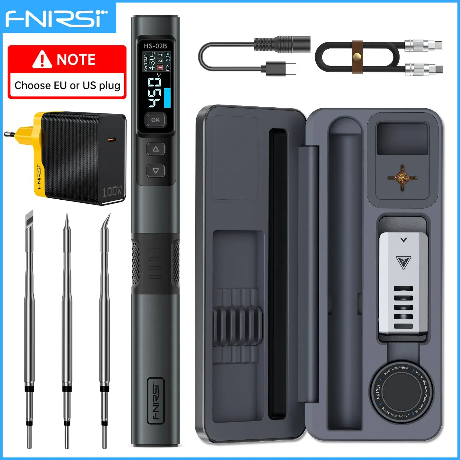 FNIRSI HS-02 Adjustable Temperature Soldering Iron DC 20V 100-450℃ Welding Solder Rework Station PD 100W Portable Repair Tool - Image 11