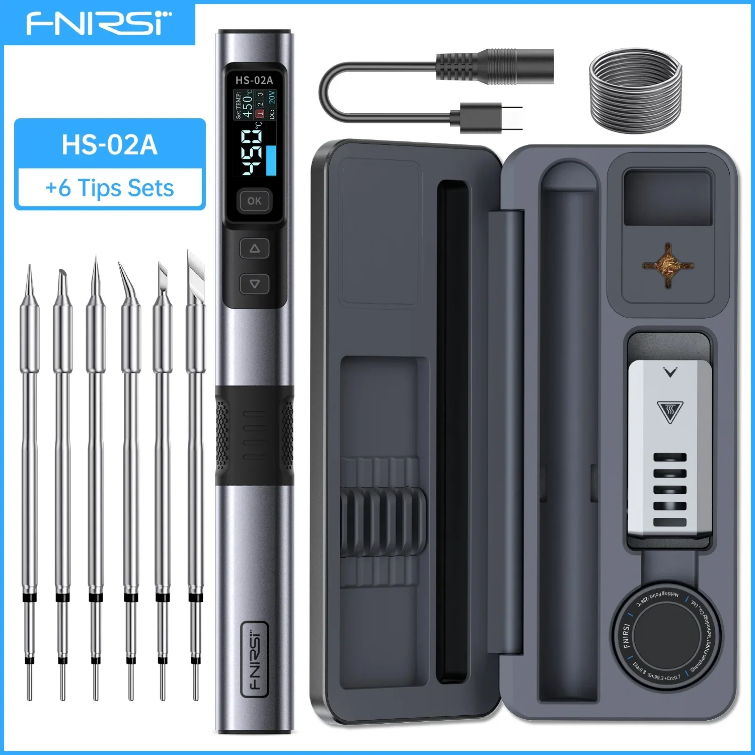 FNIRSI HS-02 Adjustable Temperature Soldering Iron DC 20V 100-450℃ Welding Solder Rework Station PD 100W Portable Repair Tool - Image 7