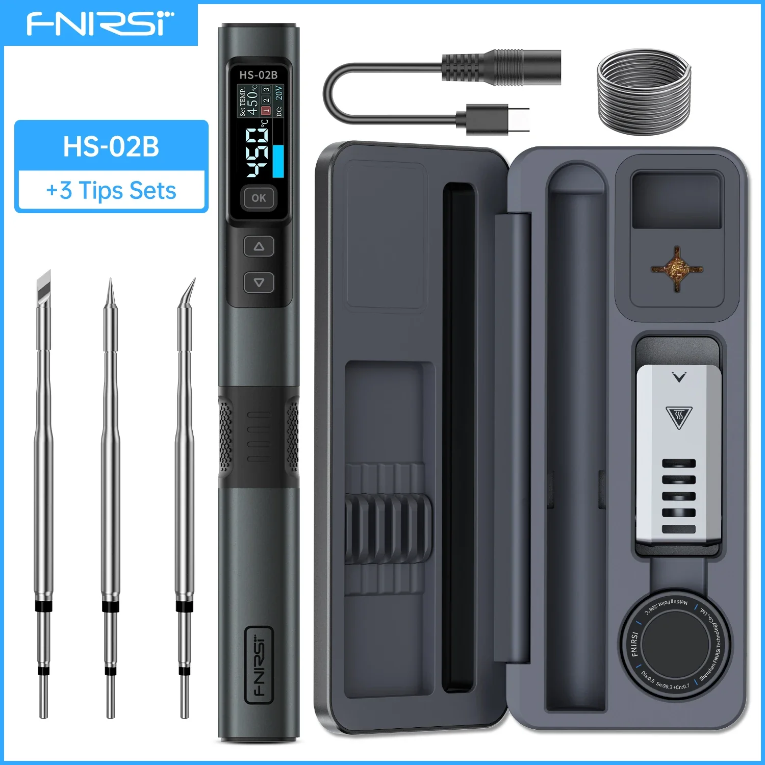 FNIRSI HS-02 Adjustable Temperature Soldering Iron DC 20V 100-450℃ Welding Solder Rework Station PD 100W Portable Repair Tool - Image 8