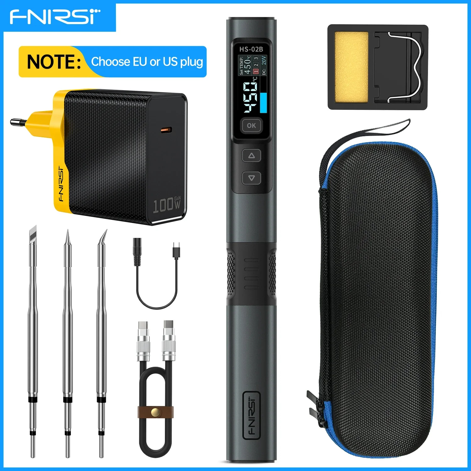FNIRSI HS-02 Adjustable Temperature Soldering Iron DC 20V 100-450℃ Welding Solder Rework Station PD 100W Portable Repair Tool - Image 9