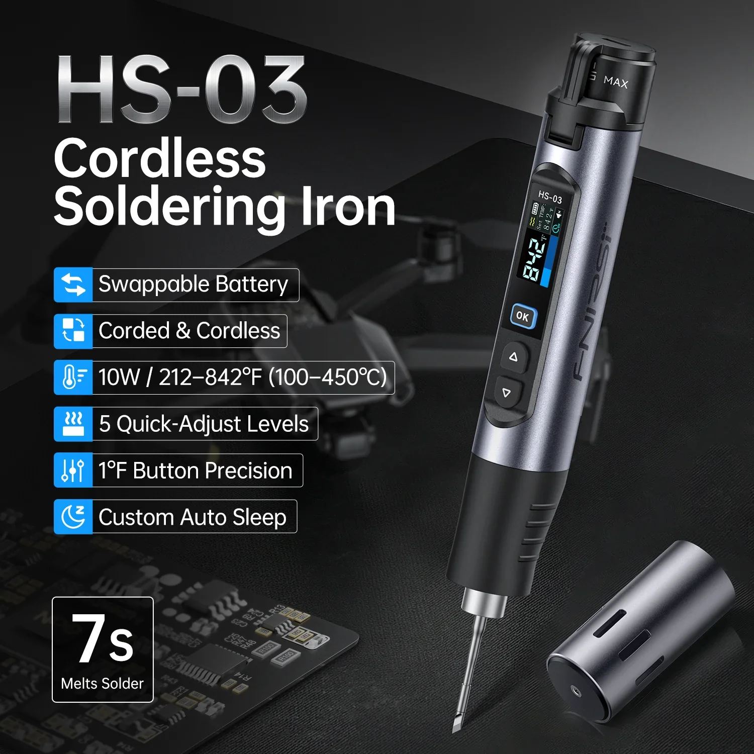 FNIRSI HS-03 Wireless Soldering Iron 10W Rechargeable Portable Soldering Iron 100-450℃ Adjustable Professional Soldering Kit - Image 2