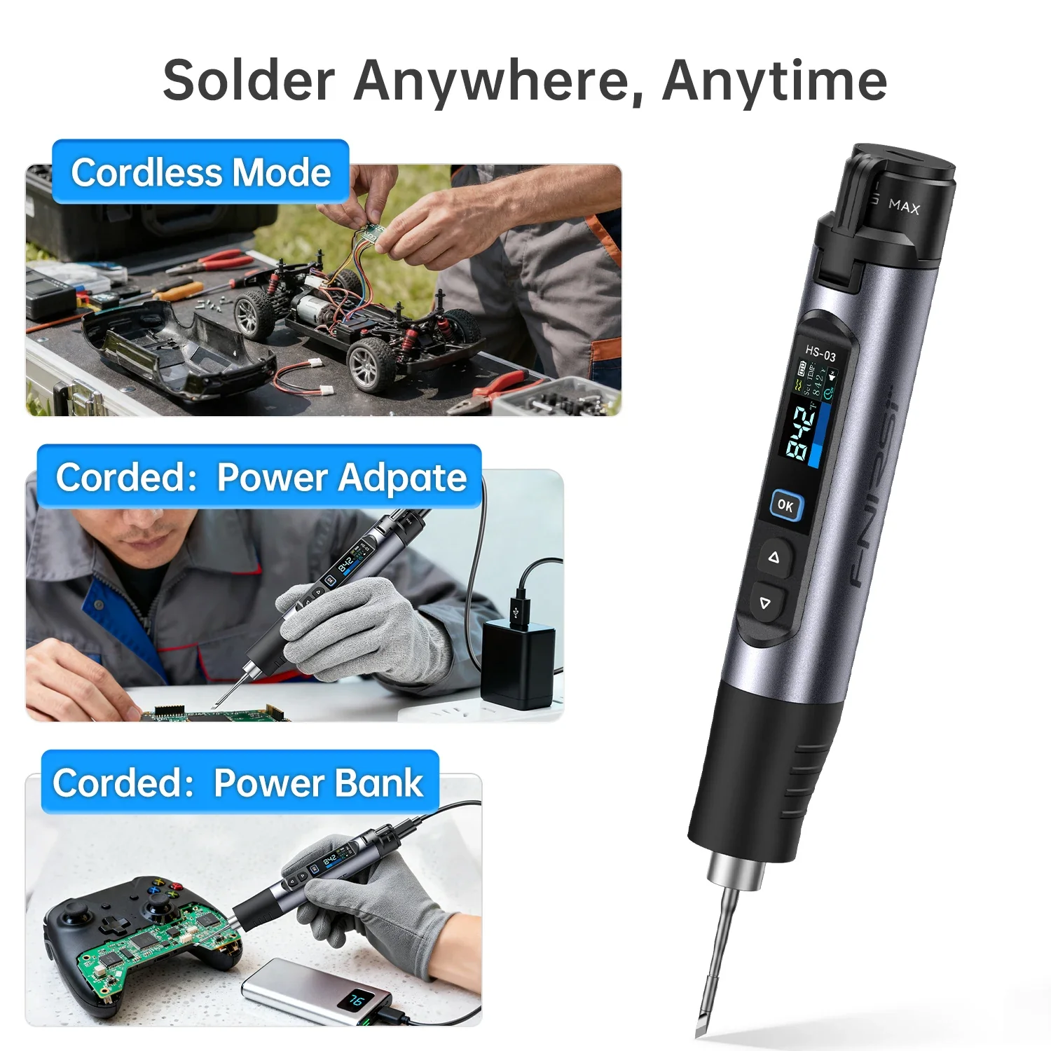 FNIRSI HS-03 Wireless Soldering Iron 10W Rechargeable Portable Soldering Iron 100-450℃ Adjustable Professional Soldering Kit - Image 4