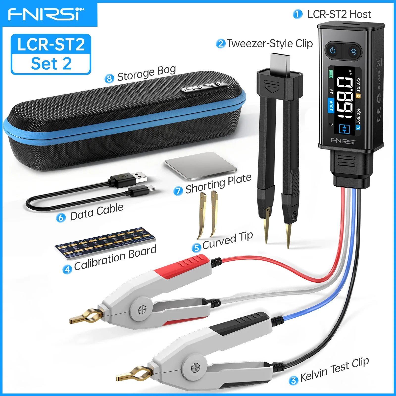 FNIRSI LCR-ST2 2-in-1 Digital Tweezer Bridge LCR ESR Meter Tool - Image 8