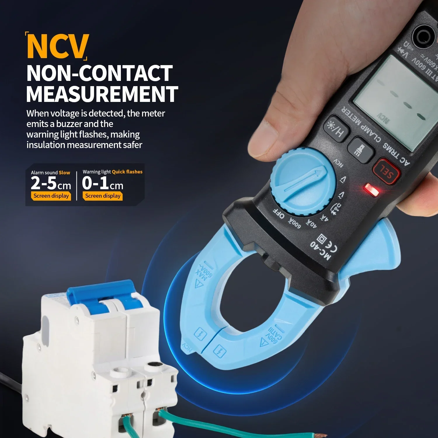 FNIRSI MC-40 Digital Clamp Meter 600A High Current Multimeter AC/DC Voltage 600V Auto Range NCV T-RMS Resis/Diode/ON-OFF Test - Image 5