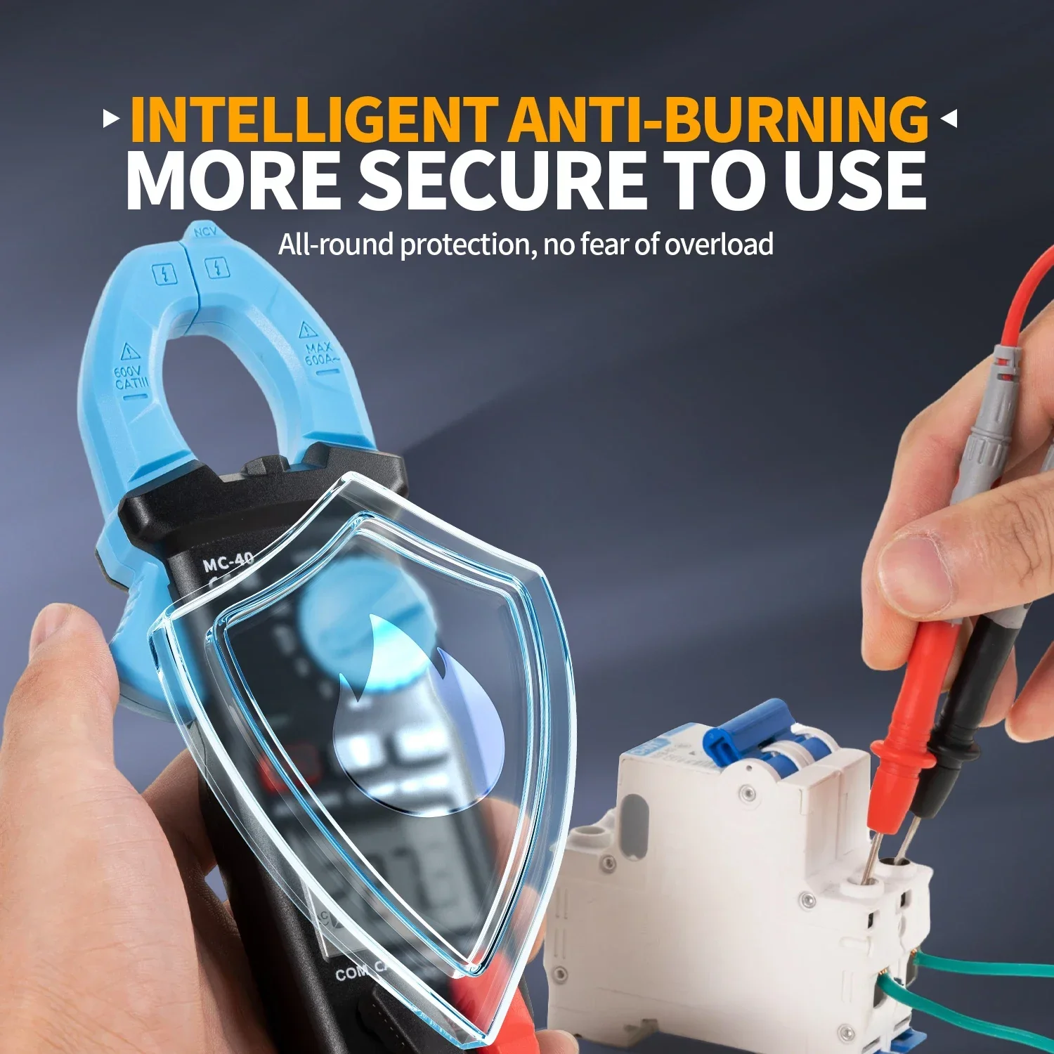 FNIRSI MC-40 Digital Clamp Meter 600A High Current Multimeter AC/DC Voltage 600V Auto Range NCV T-RMS Resis/Diode/ON-OFF Test - Image 6