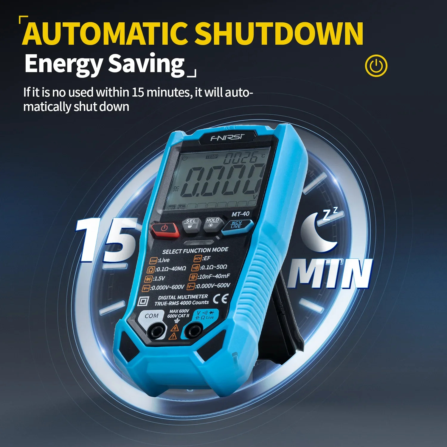 FNIRSI MT-40 Smart Digital Voltage and Current Meter 4000 Counts True RMS AC DC 600V Capacitance NCV Live Wire Test Auto Range - Image 4