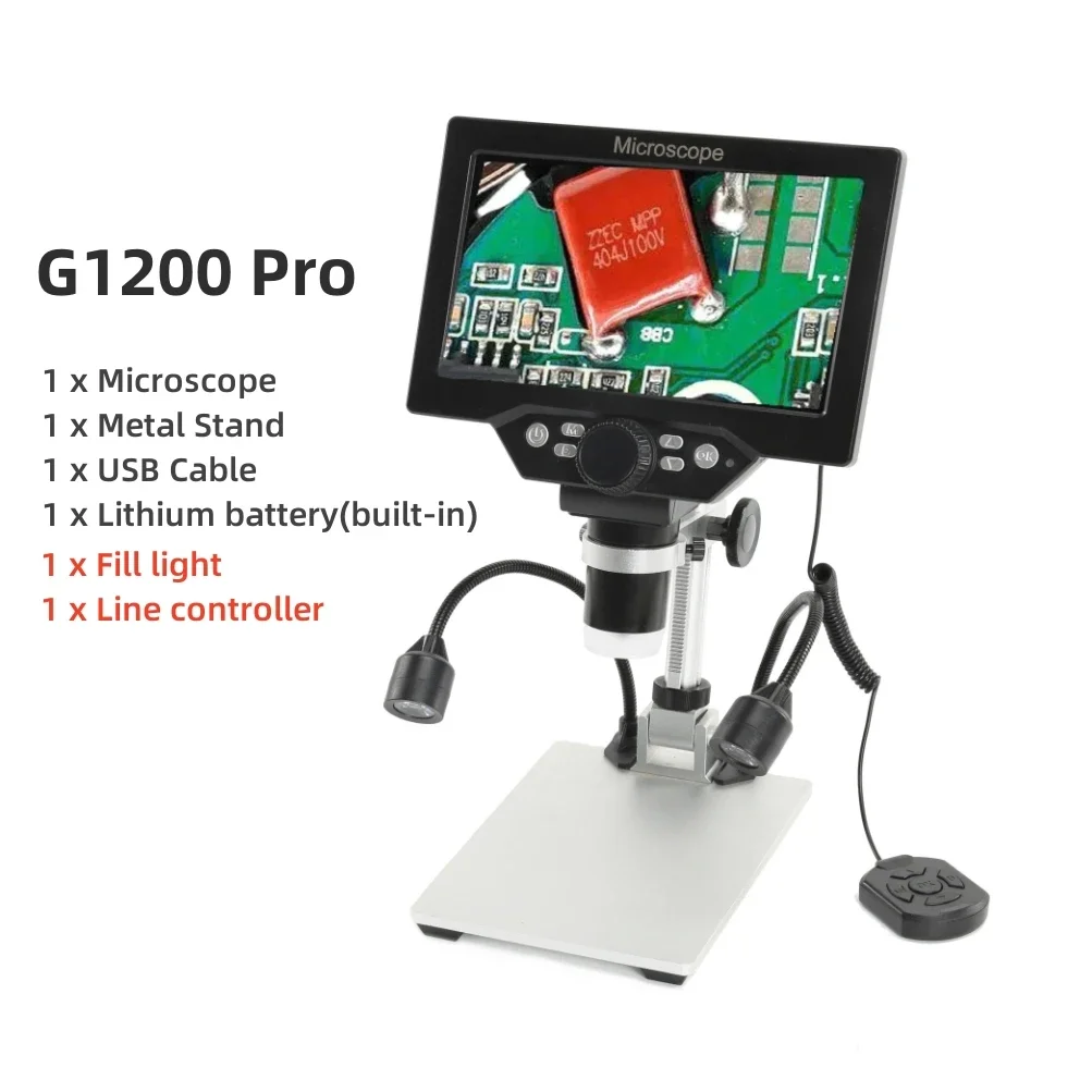 G1200 7-Inch Digital Microscope 1200x Continuous Zoom HD 12MP Industry Microscope Adjustable Stand Built-in Battery Magnifier - Image 6