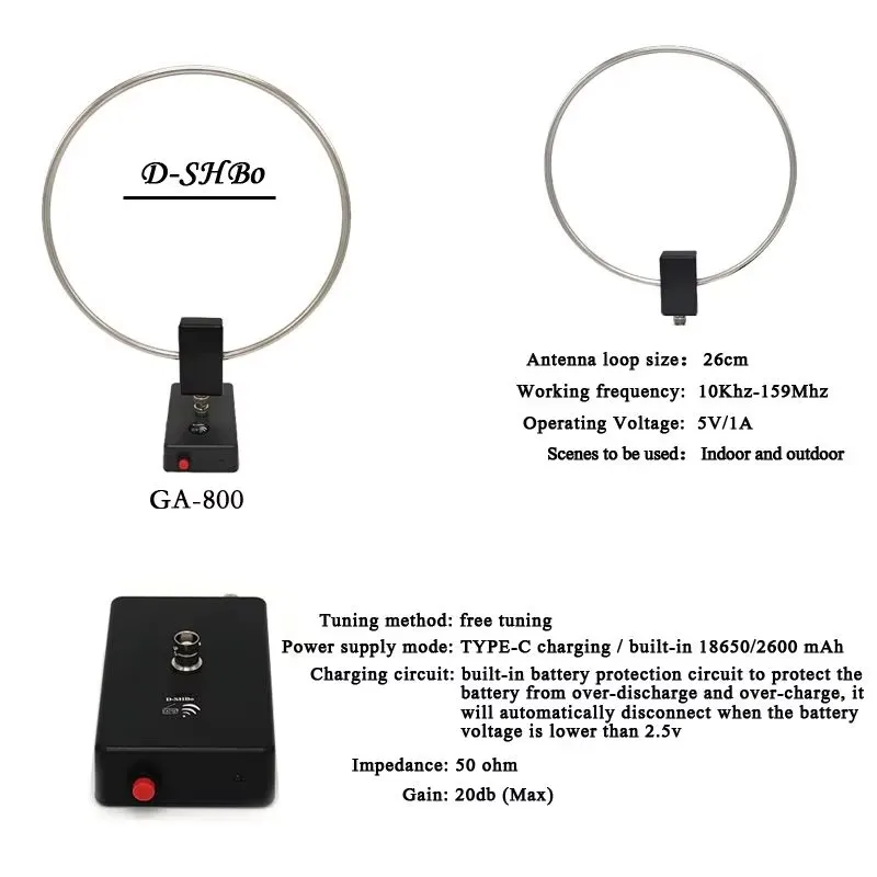 GA800 Active Loop Antenna 10KHz-159MHz HF Short Wave Small Loop Antenna for Radio Receiver Indoor Use Tescun Malahiteam SDR - Image 5