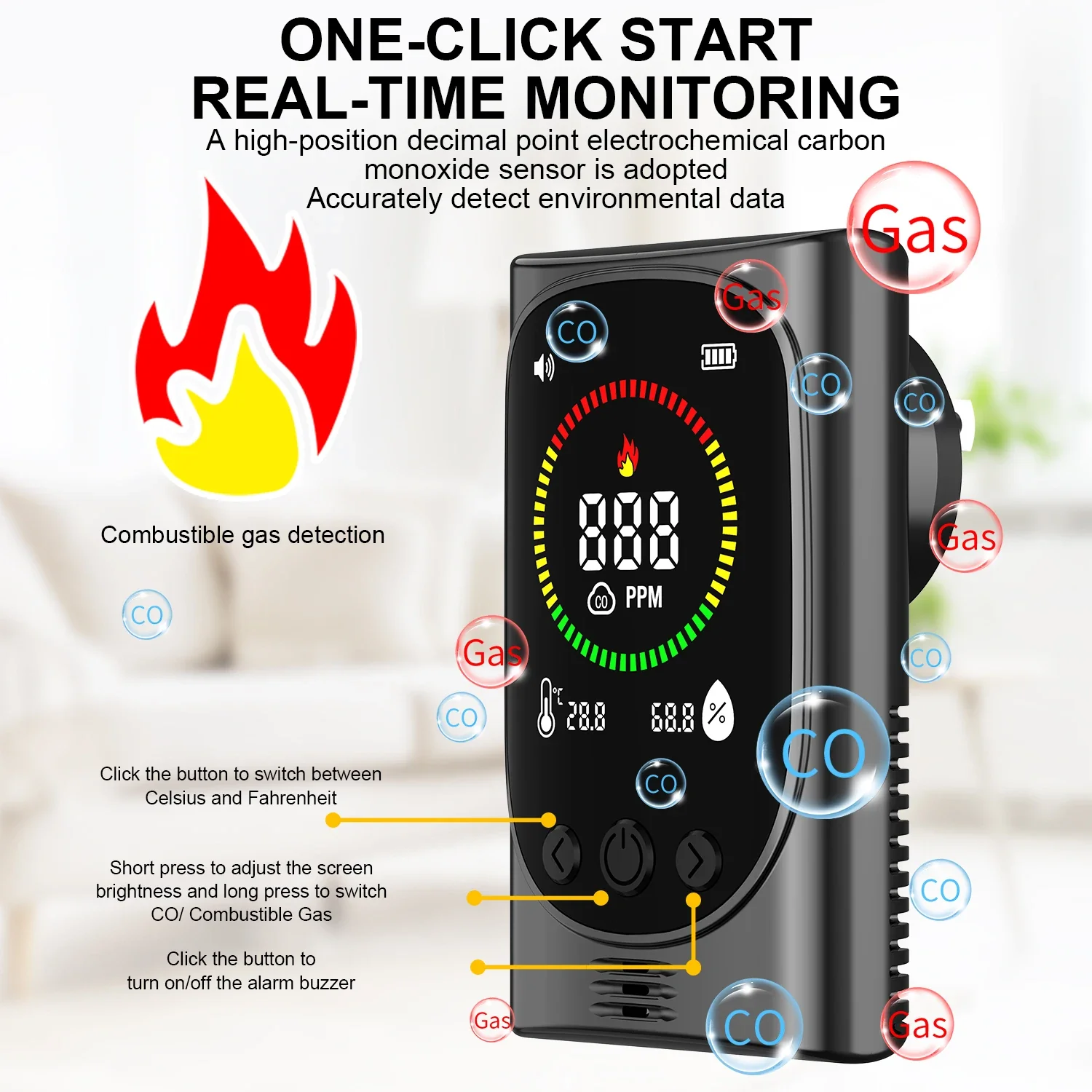 GC600 4-in-1 Plug-in Carbon Monoxide Detector Combustible Gas Alarm Temperature Humidity Sensor High Precision CO Gas Monitor - Image 3