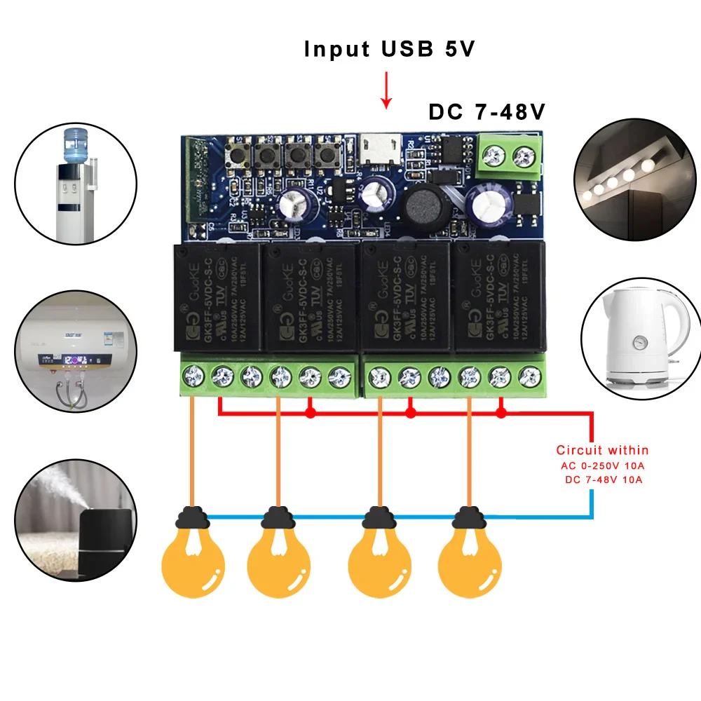 GERMA Input USB 5V DC 5 12 24 36 48V eWeLink Smart Wifi Switch Wireless Relay Receiver Module 4CH Remote Control For Google Home - Image 5