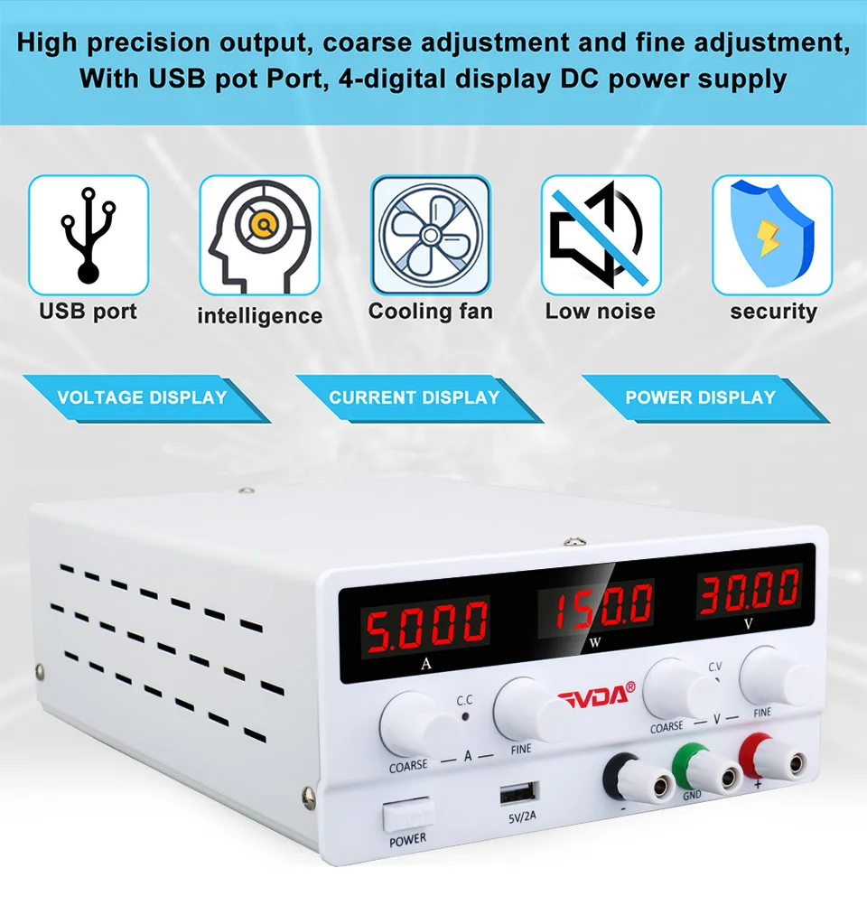 GVDA Adjustable DC Power Supply 30V 10A Lab Power Supply 300W Voltage Regulator Stabilizer 60V 5A Switching Bench Power Source - Image 4