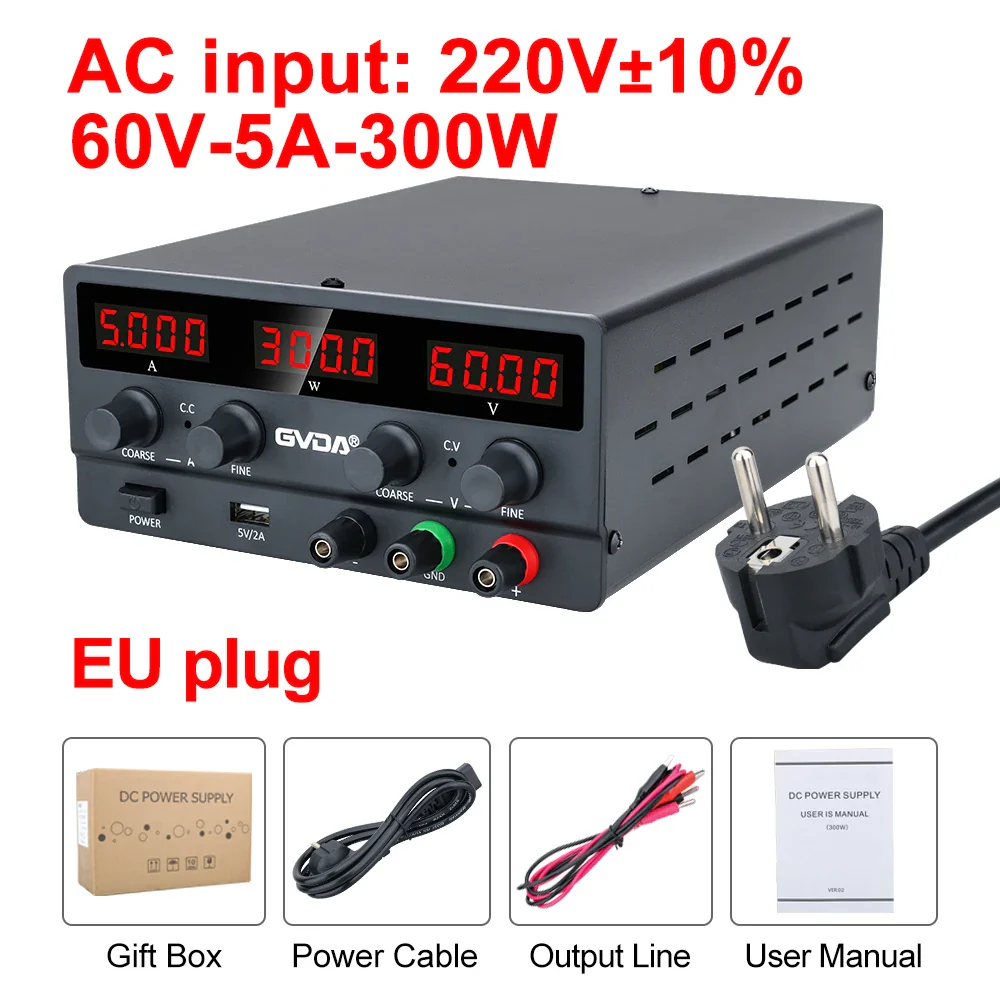 GVDA Adjustable DC Power Supply 30V 10A Lab Power Supply 300W Voltage Regulator Stabilizer 60V 5A Switching Bench Power Source - Image 9