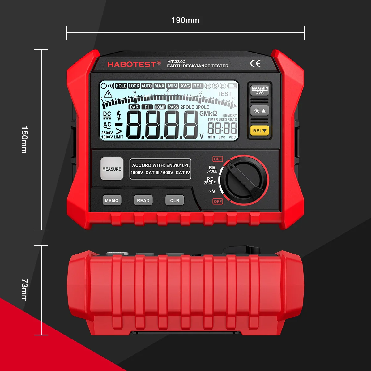 HABOTEST HT2302 Insulation Resistance Tester Earth Ground Resistance Tester Digital Megohmmeter Meter 100 Groups Data Storage - Image 4