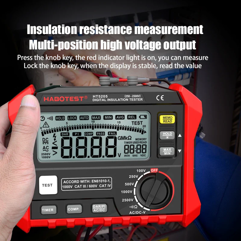 HABOTEST HT5203/HT5205 1000V 0-100GΩ Insulation Resistance Tester Earth Ground Resistance Tester Digital Megohmmeter Meter - Image 2