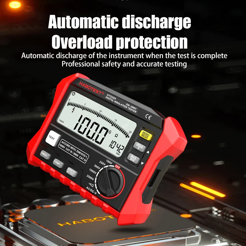 HABOTEST HT5203/HT5205 1000V 0-100GΩ Insulation Resistance Tester Earth Ground Resistance Tester Digital Megohmmeter Meter - Image 3