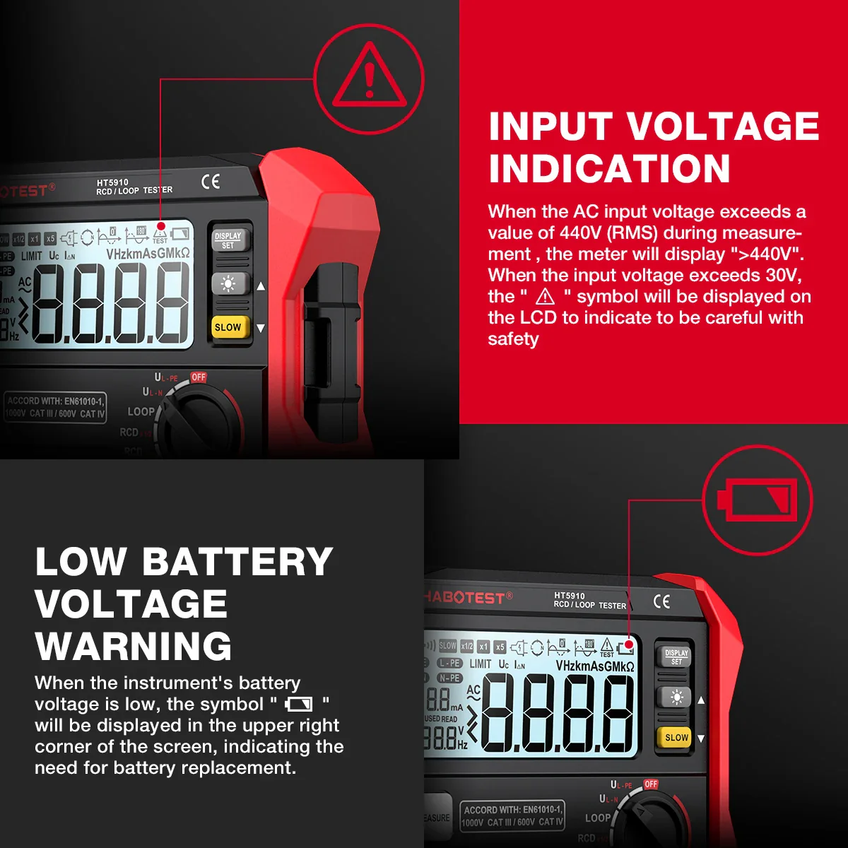 HABOTEST HT5910 Leakage Switch Tester LCD Digital Resistance Meter RCD/Loop Tester 1000 Data Storage Voltmeter Megohmmeter - Image 15