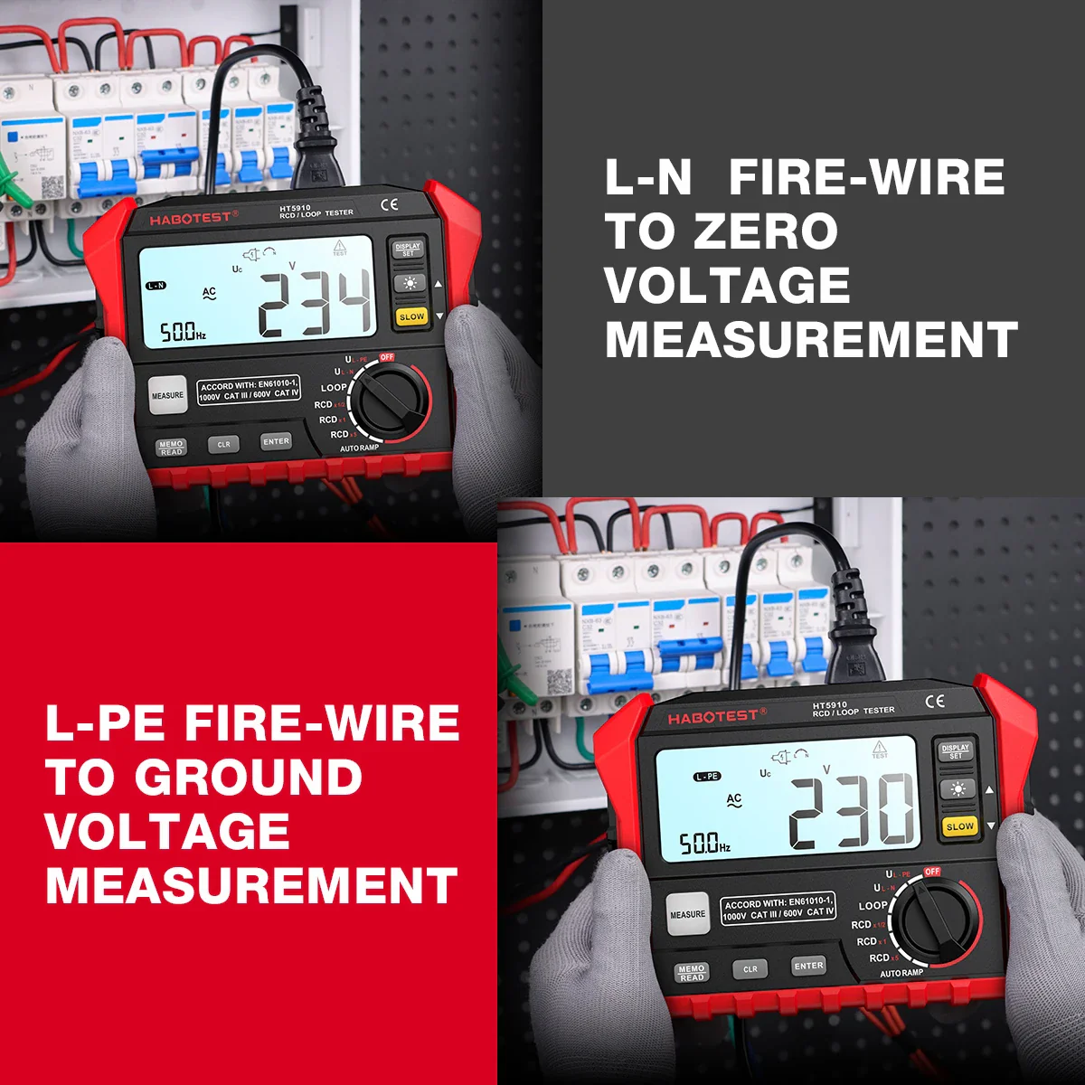 HABOTEST HT5910 Leakage Switch Tester LCD Digital Resistance Meter RCD/Loop Tester 1000 Data Storage Voltmeter Megohmmeter - Image 16