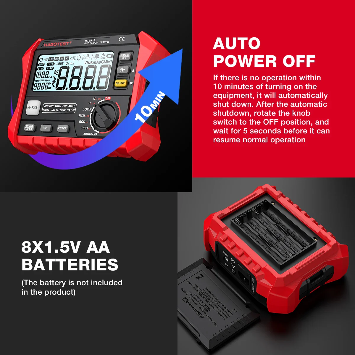 HABOTEST HT5910 Leakage Switch Tester LCD Digital Resistance Meter RCD/Loop Tester 1000 Data Storage Voltmeter Megohmmeter - Image 17