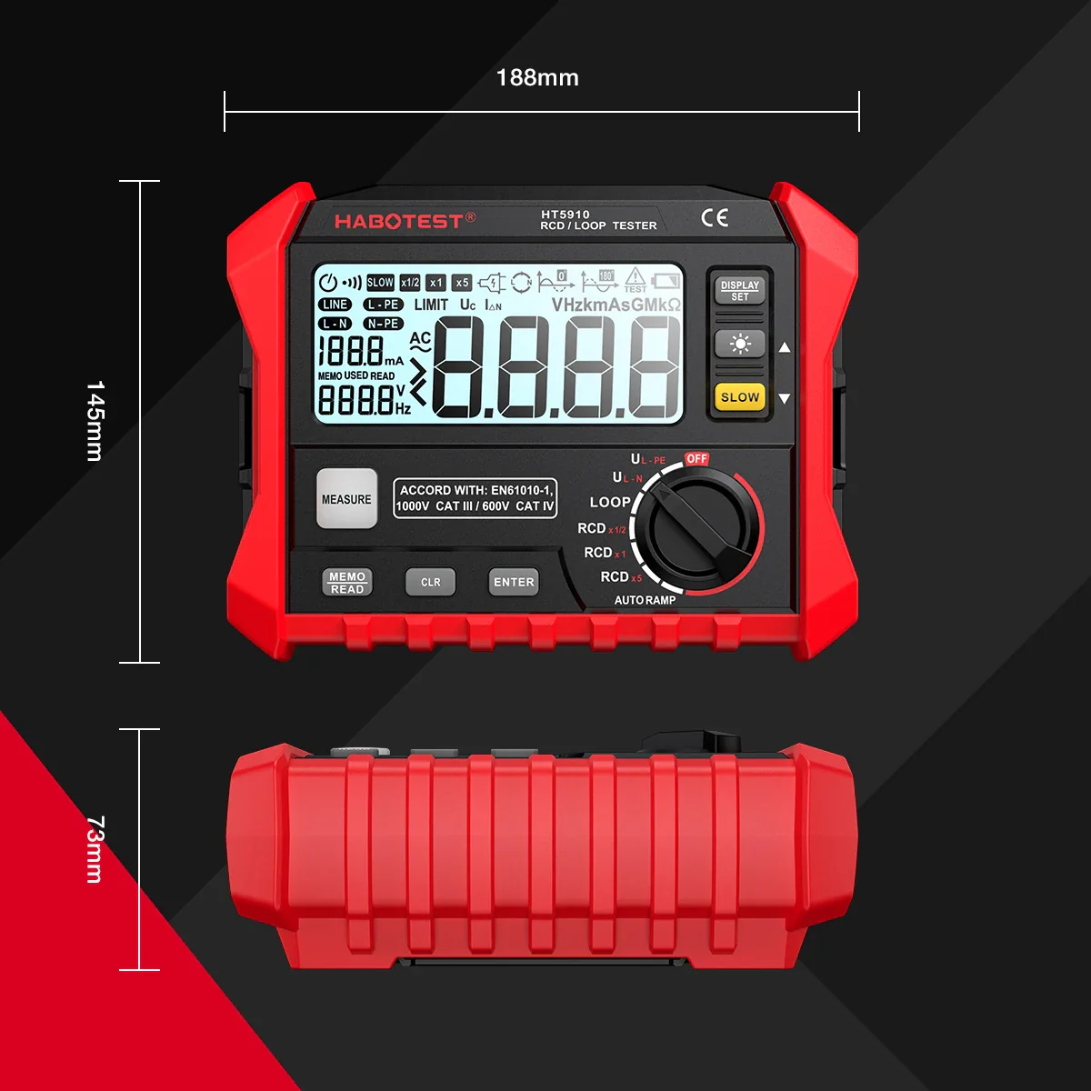 HABOTEST HT5910 Leakage Switch Tester LCD Digital Resistance Meter RCD/Loop Tester 1000 Data Storage Voltmeter Megohmmeter - Image 6