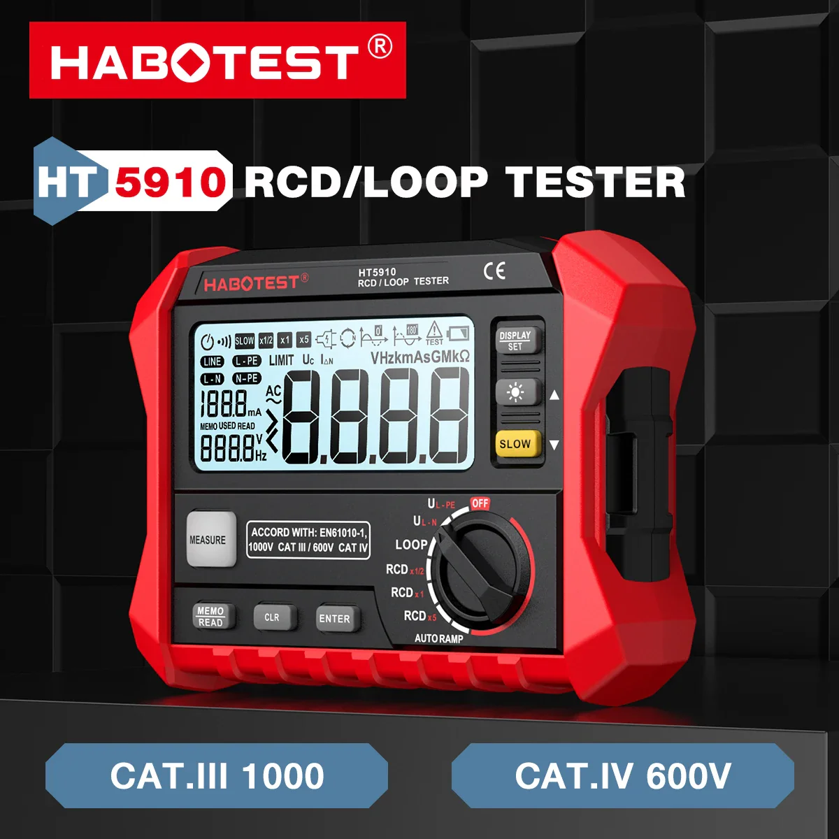 HABOTEST HT5910 Leakage Switch Tester LCD Digital Resistance Meter RCD/Loop Tester 1000 Data Storage Voltmeter Megohmmeter - Image 8
