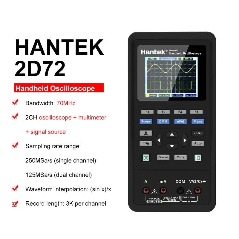 Hantek 2D72 2C42 2D42 2C72 Handheld Oscilloscope Digital Multimeter Tester Usb Waveform Generator 3in1 Portable Osciloscope - Image 10