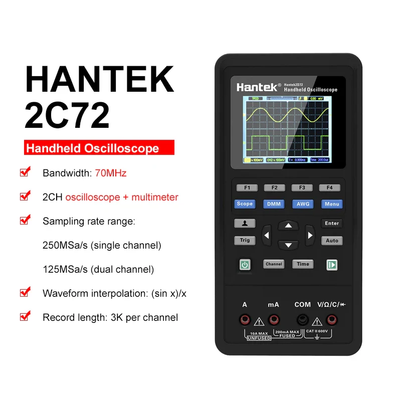 Hantek 2D72 2C42 2D42 2C72 Handheld Oscilloscope Digital Multimeter Tester Usb Waveform Generator 3in1 Portable Osciloscope - Image 8