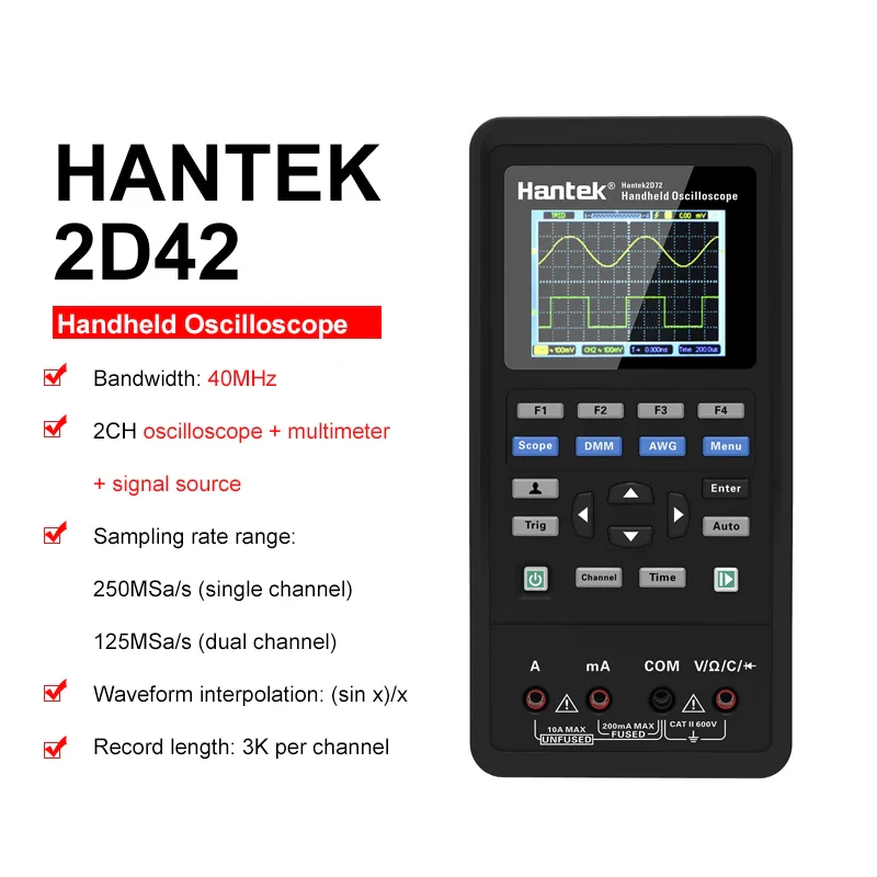 Hantek 2D72 2C42 2D42 2C72 Handheld Oscilloscope Digital Multimeter Tester Usb Waveform Generator 3in1 Portable Osciloscope - Image 9