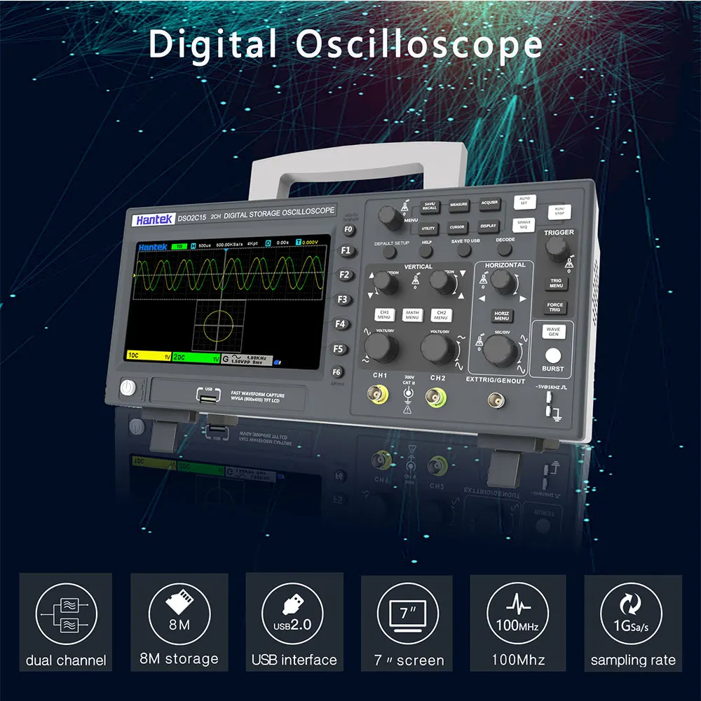 Hantek Digital Oscilloscope DSO2C10 DSO2D15 DSO2D10 DSO2C15 2 Channels 100Mhz/150Mhz Bandwidth USB Osciloscopio Portable Meter - Image 2