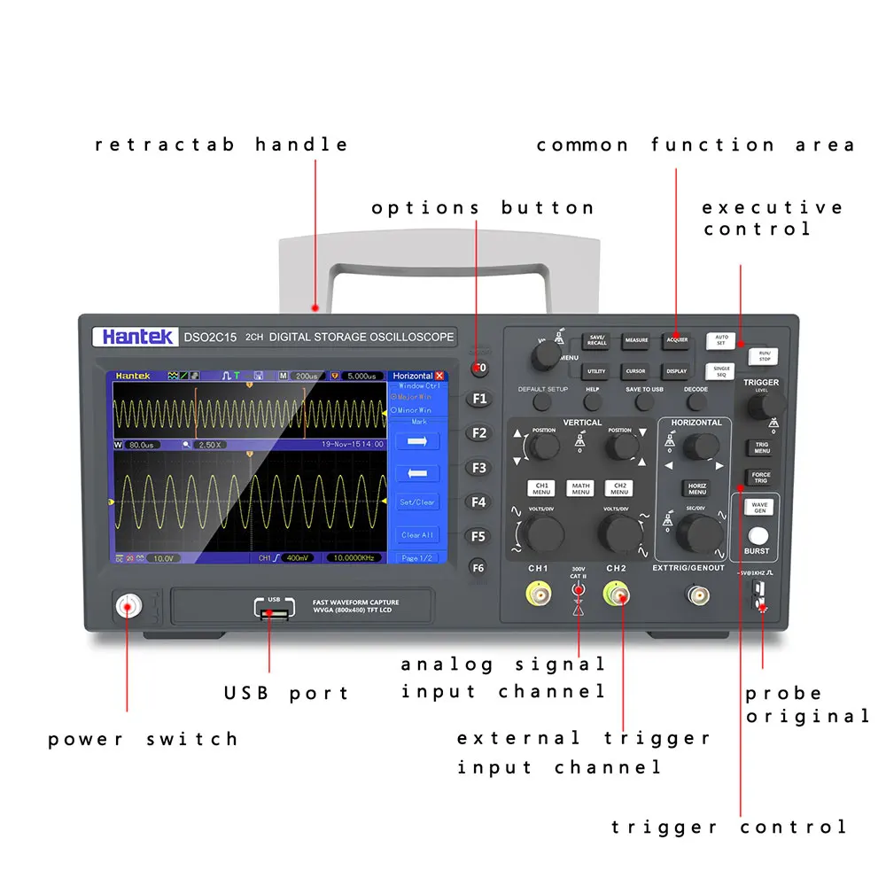 Hantek Digital Oscilloscope DSO2C10 DSO2D15 DSO2D10 DSO2C15 2 Channels 100Mhz/150Mhz Bandwidth USB Osciloscopio Portable Meter - Image 3