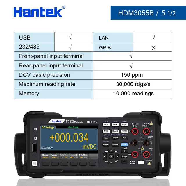 Hantek HDM3055 5 1/2 Digital Meter 30000 rdg/s Reading Rate USB/LAN/232/485 Bench True RMS High-Speed Sampling - Image 10
