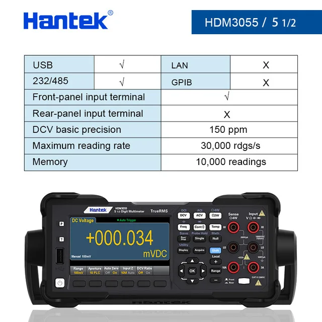 Hantek HDM3055 5 1/2 Digital Meter 30000 rdg/s Reading Rate USB/LAN/232/485 Bench True RMS High-Speed Sampling - Image 7