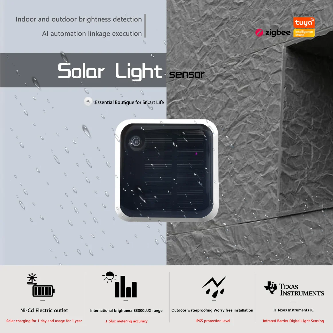 Tuya Zigbee Solar Light Sensor IP65 Waterproof Wireless Smart with Solar Power Support Home Assistant Zigbee2mqtt - Image 2