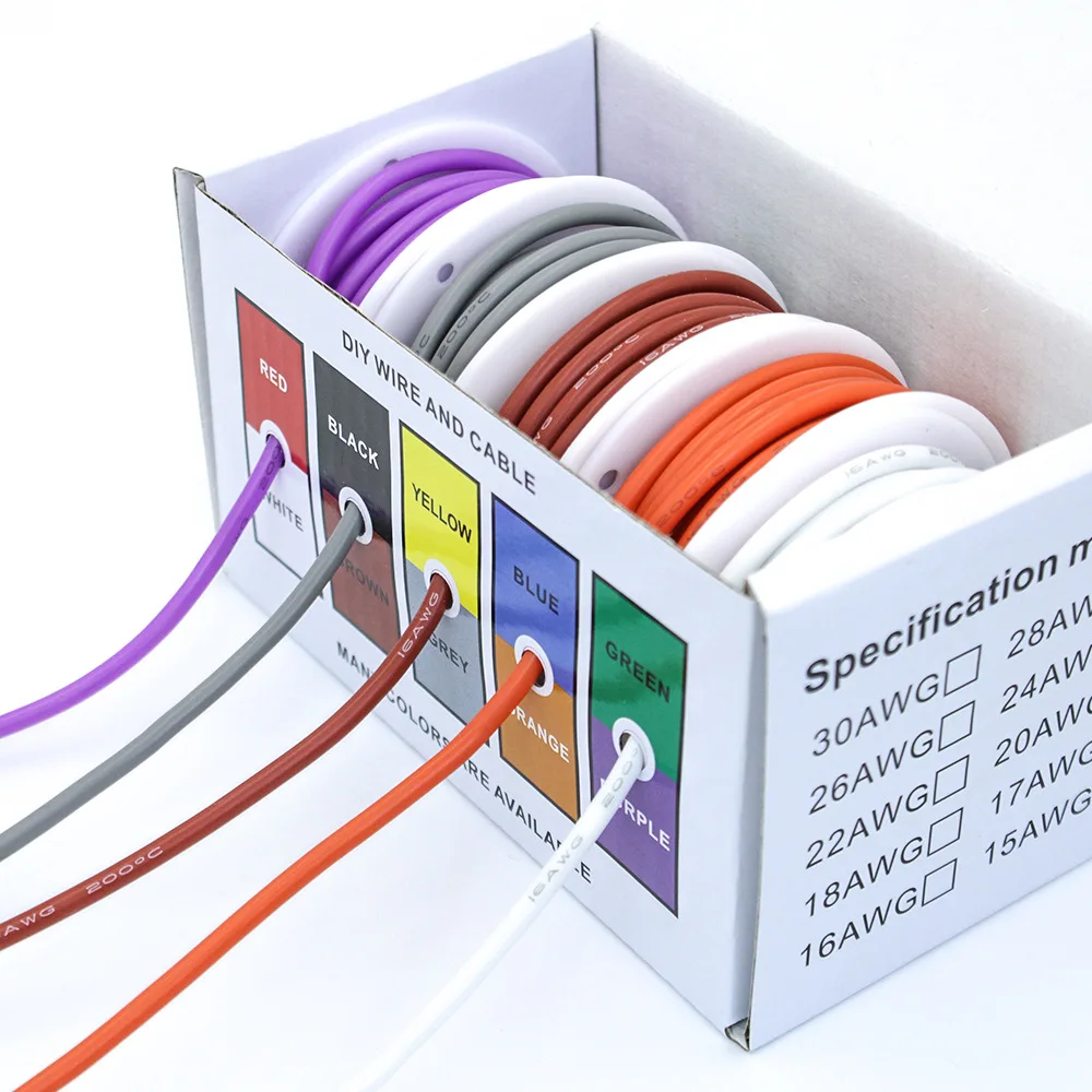 Heat Resistant Soft Silicone Wire 5 Colors in A Box Kit 30/28/26/24/22/20/18AWG Stranded Cable Electrical Tinned Copper Wire - Image 4