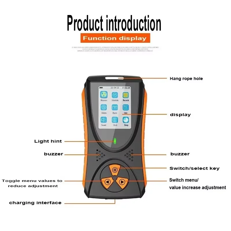 HFS-10 Nuclear Radiation Detector TFT 2.0 Color Screen Lithium Battery Sound Light Alarm Geiger Counter Industrial Experiment - Image 5