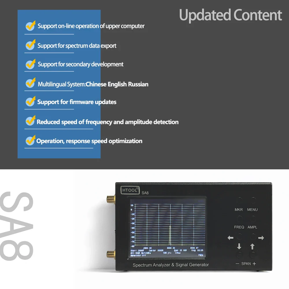 HTOOL SA8 Spectrum Analyzer 35MHz-6.2G Built-in Signal Tracking Source Wireless RF Frequency Meter - Image 3
