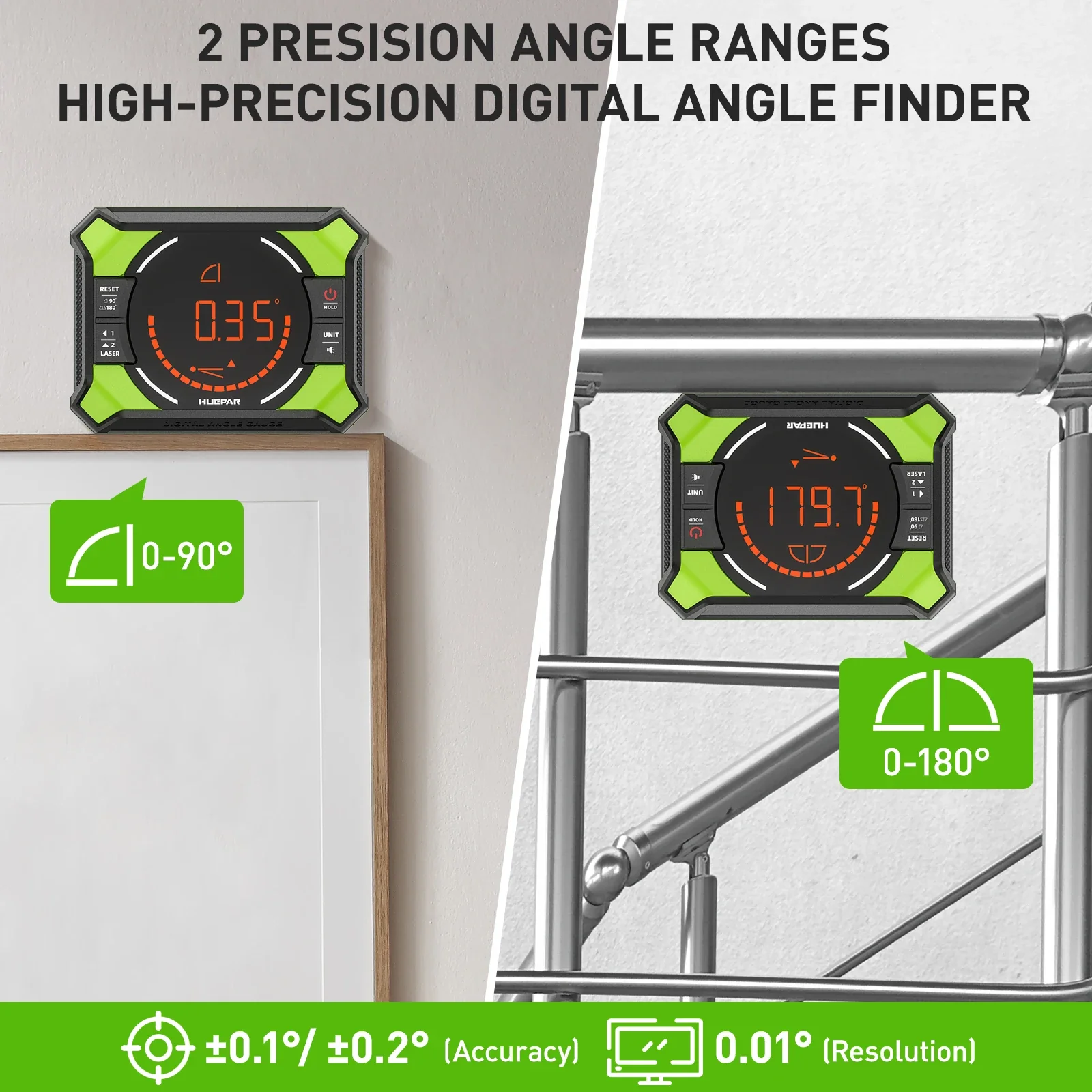 Huepar Digital Angle Gauge AG2L 3-1N-1 Digital Angle Gauge Magnetic with Laser Level  Inclinometer for  Decorations Woodworking - Image 3