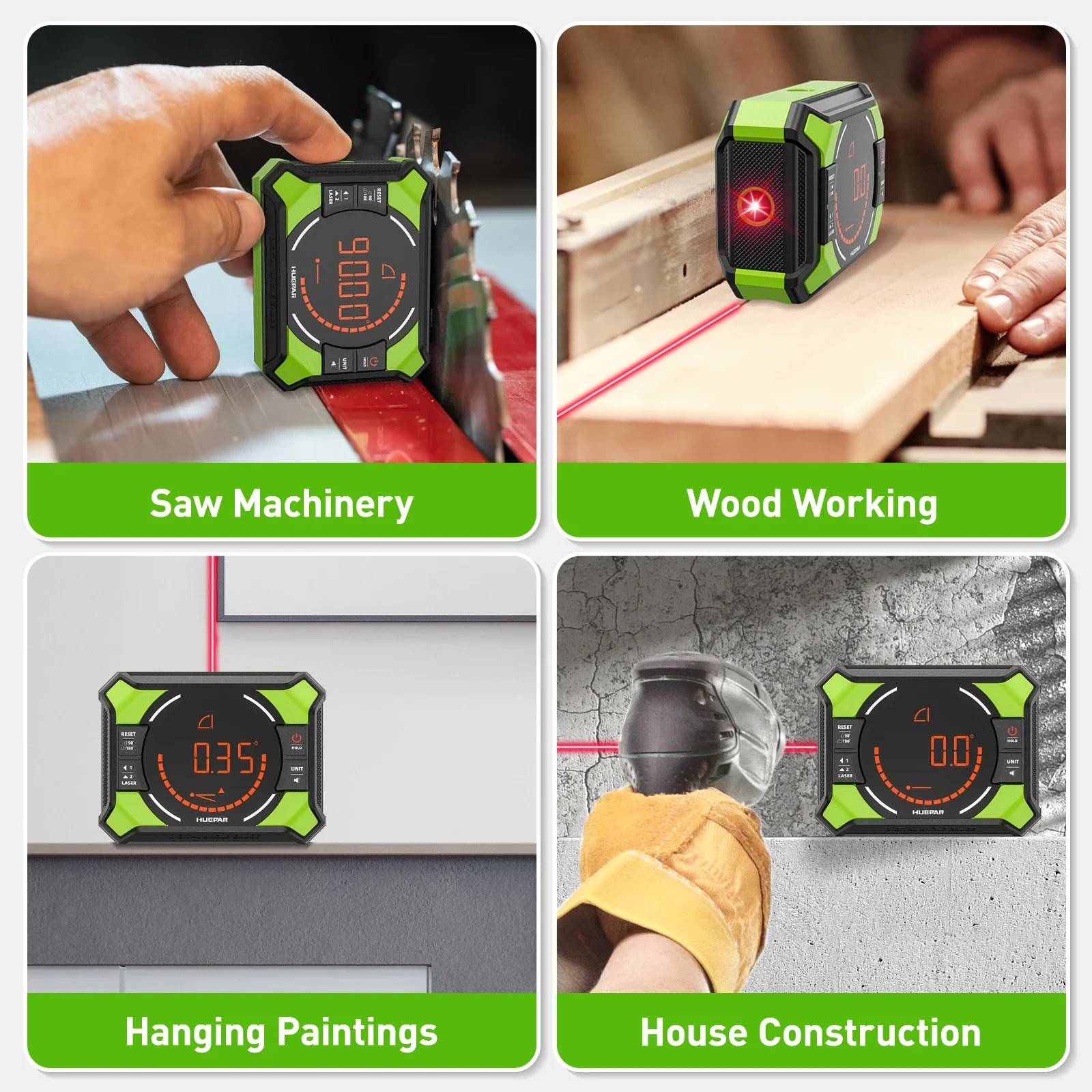 Huepar Digital Angle Gauge AG2L 3-1N-1 Digital Angle Gauge Magnetic with Laser Level  Inclinometer for  Decorations Woodworking - Image 6