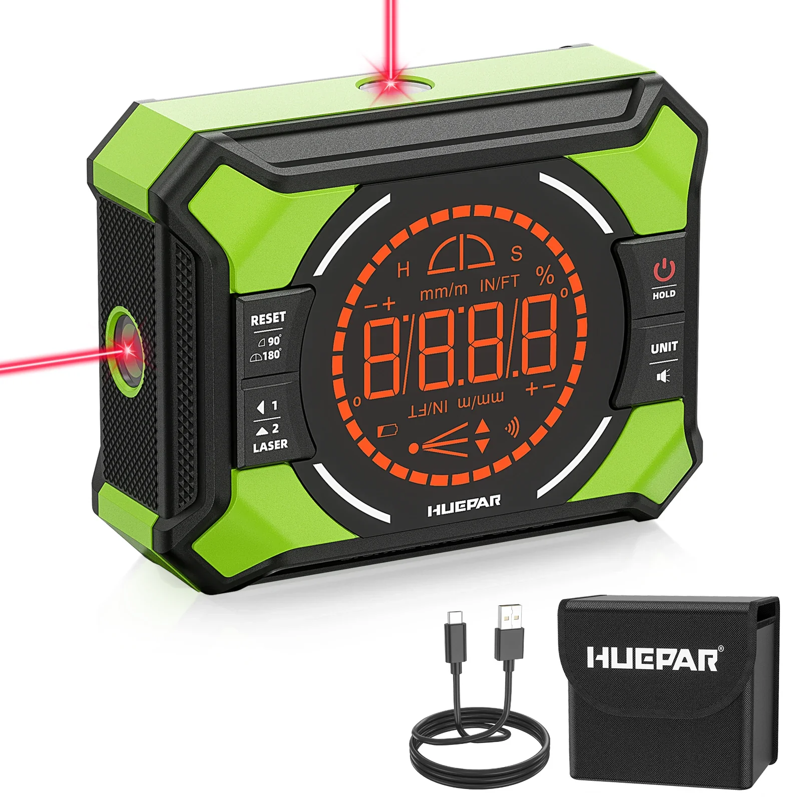 Huepar Digital Angle Gauge AG2L 3-1N-1 Digital Angle Gauge Magnetic with Laser Level  Inclinometer for  Decorations Woodworking - Image 7