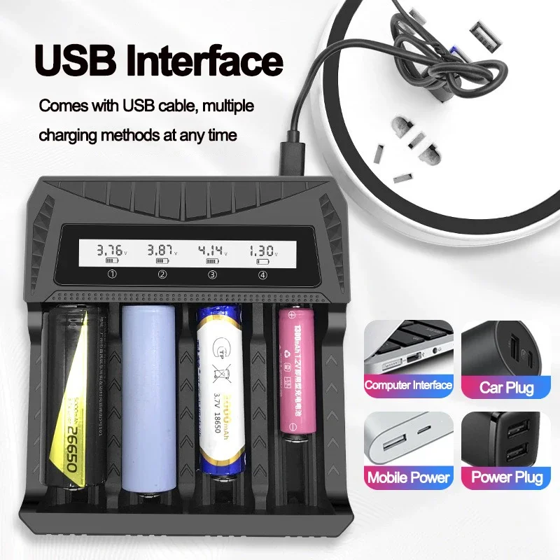 Intelligent LCD Battery USB Charger - 1/2/4 Slots for 18650 4.2V Li-ion & 1.2V Ni-MH AA/AAA Rechargeable Batteries - Image 2