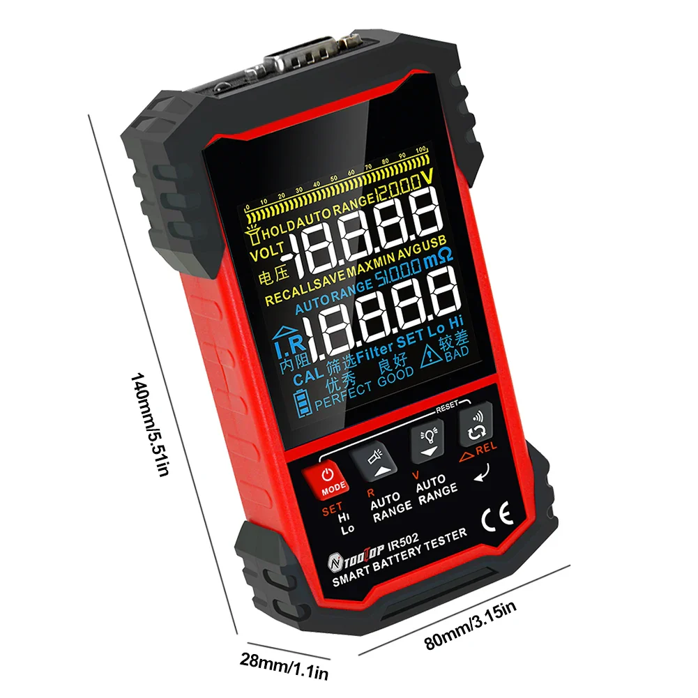 TOOLTOP IR500/IR502 Battery Internal OHM Meter High Precision 120V 0.000mω-500ω Battery Ohmmeter Lithium Nickel-cadmium Batteries Tool - Image 6