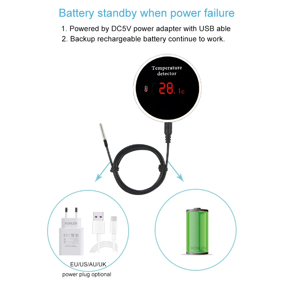 KONLEN Tuya Wifi Temperature Sensor 3m Wire Probe Digital Smartlife Thermometer Smart Home Water Pool Thermostat Remote Alarm - Image 5