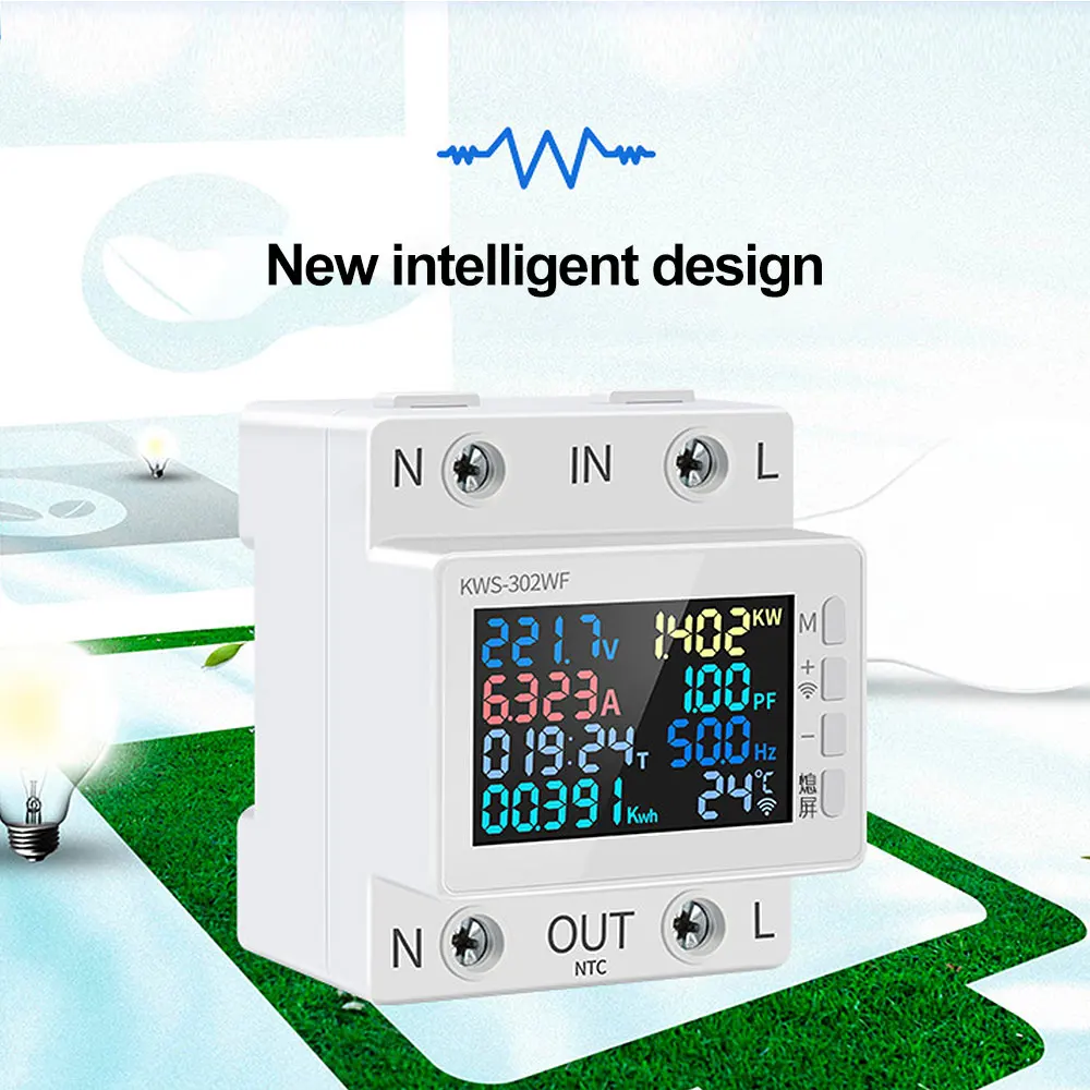 KWS-302WF Guide Rails Digital Voltmeter Ammeter Voltage Tester Meter 63A AC170-300V Over-temperature Protection Power-off Module - Image 2