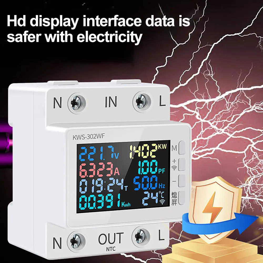 KWS-302WF Guide Rails Digital Voltmeter Ammeter Voltage Tester Meter 63A AC170-300V Over-temperature Protection Power-off Module - Image 4