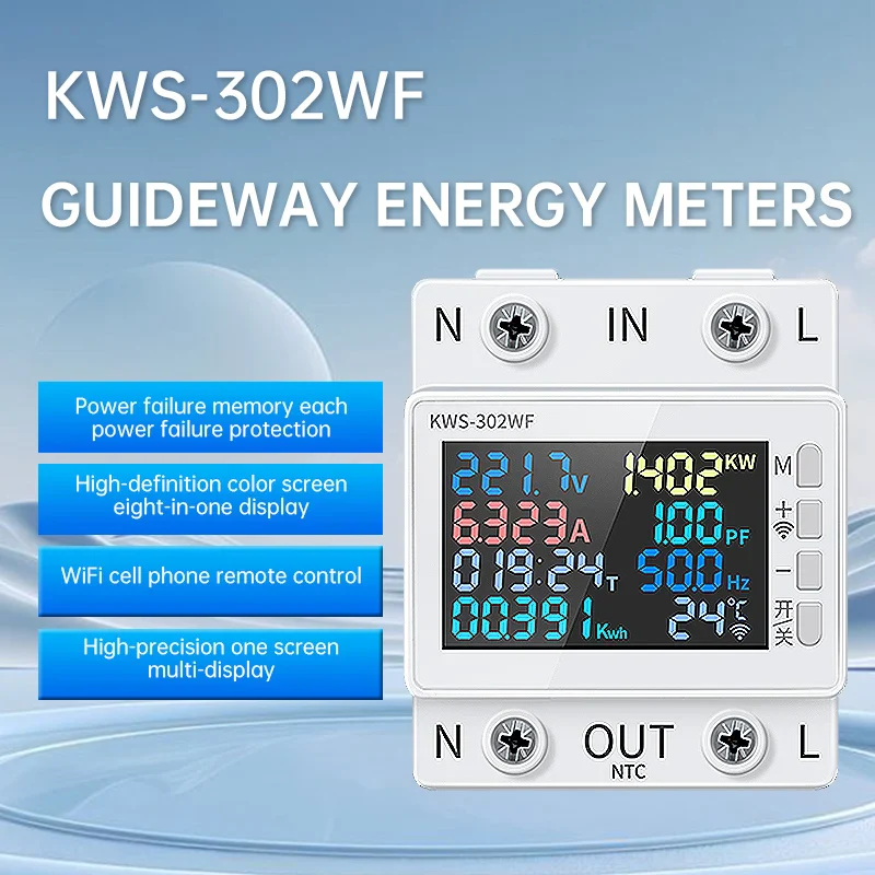 KWS-302WF Guide Rails Digital Voltmeter Ammeter Voltage Tester Meter 63A AC170-300V Over-temperature Protection Power-off Module - Image 7